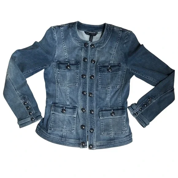 White House Black Market Women's Soft Denim Military Jean Jacket $160 Sz 4 - Picture 6 of 16